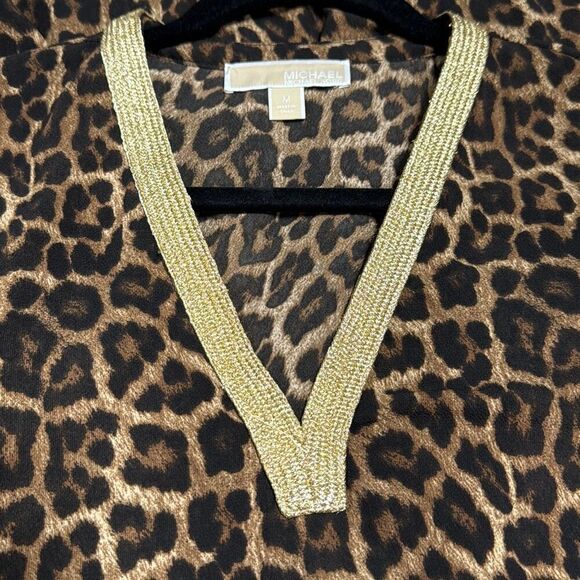 Michael Kors Women’s Cheetah V Neck Long Ballon Sleeve Top Size Medium - Picture 4 of 8